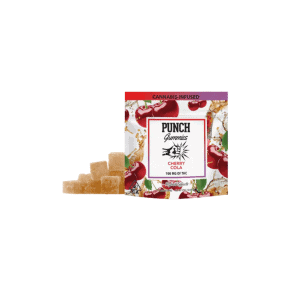 Vegan cherry cola gummies with cannabis infusion for relaxation and flavor.