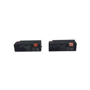 Two Rove car key fob batteries with orange tabs for replacement.