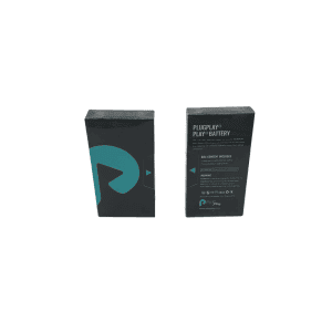 Plug and Play Battery packaging with logo and product details.