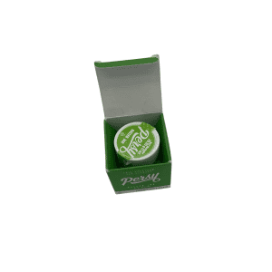 Persy full spectrum THC extract in green container inside box.