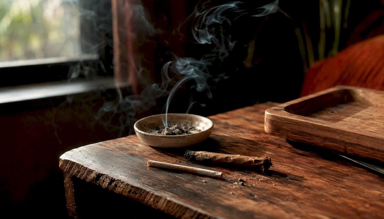 Cannabis pre-roll and blunt on wood table