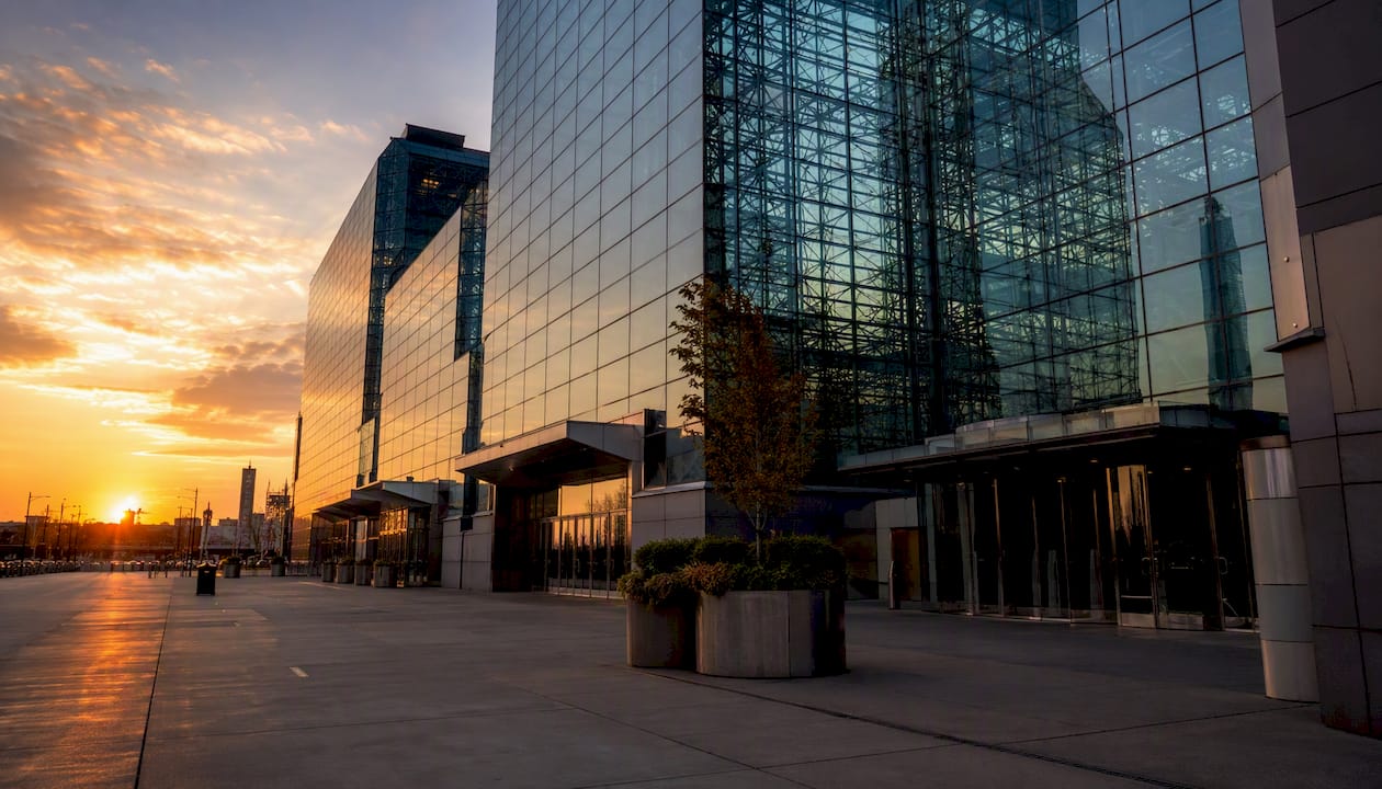 Javits Center exterior before cannabis trade show