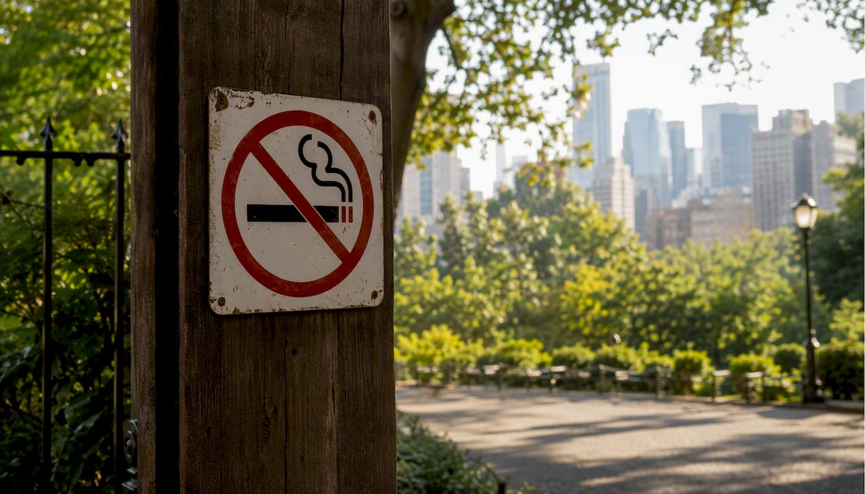 No smoking sign at NYC park entrance
