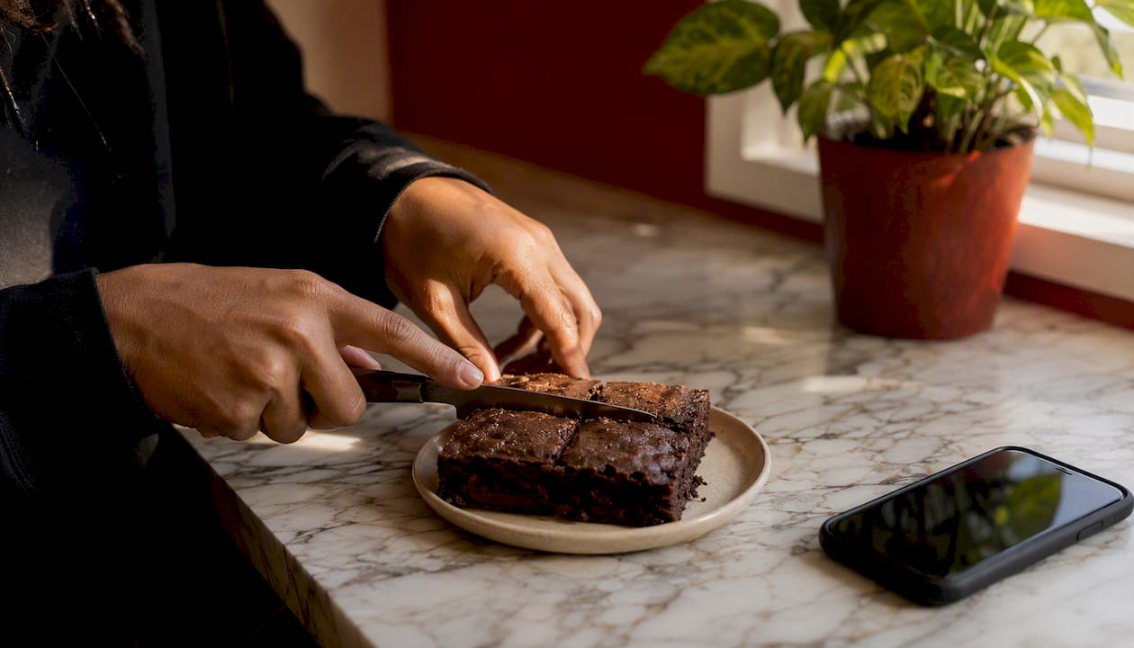 Hand breaking cannabis edible brownie piece