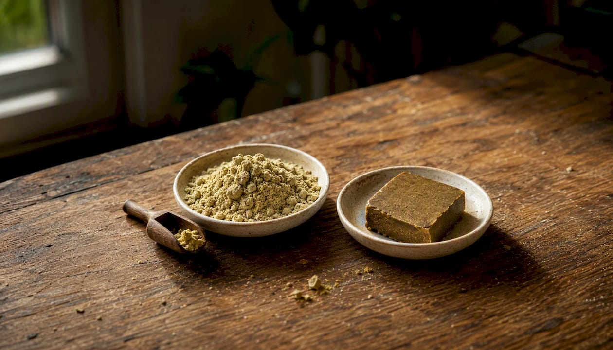 Side by side kief powder and hash block