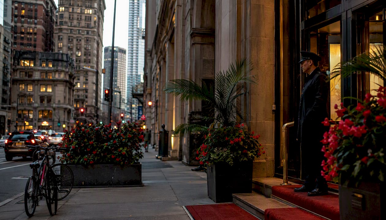 Manhattan street corner with building entrance