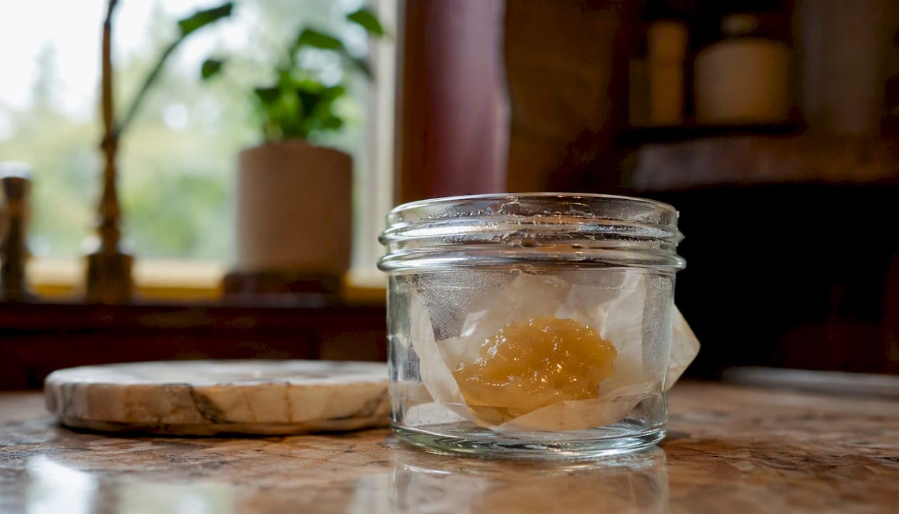 Hash rosin jar stored in refrigerator