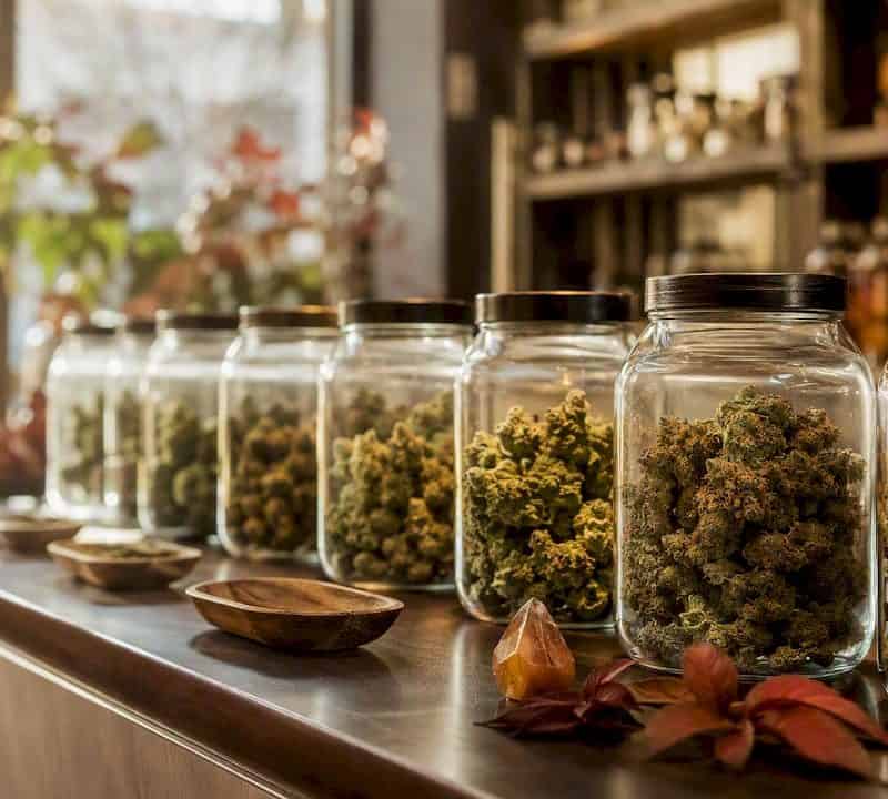 Close-up of cannabis flower buds at NYC dispensary