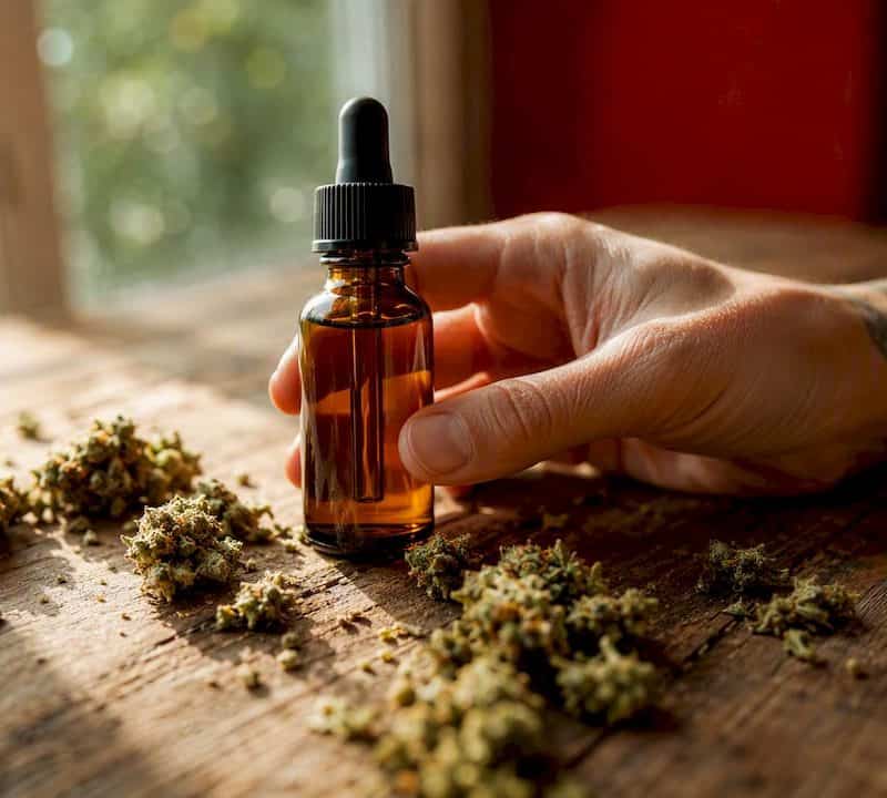 Close-up of CBG hemp extract and hemp flower