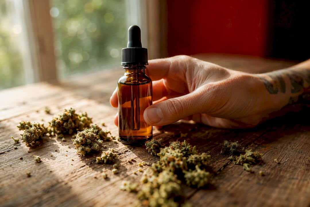Close-up of CBG hemp extract and hemp flower