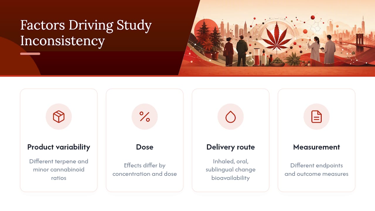 Diagram of factors influencing cannabis clinical studies