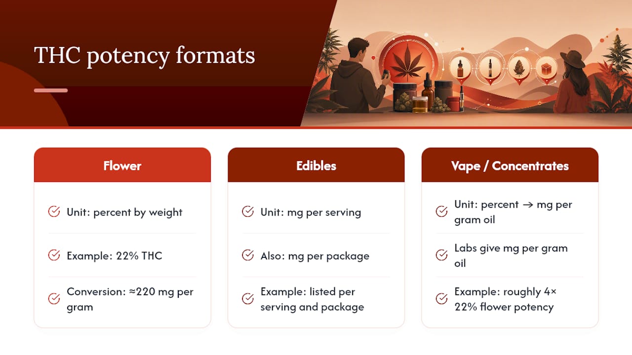 Cannabis potency percentage and milligram comparison