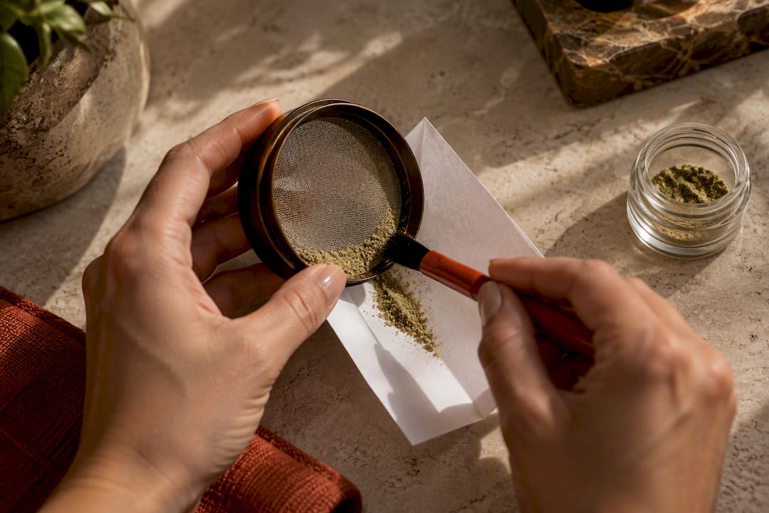 Kief collected on folded cleaning paper
