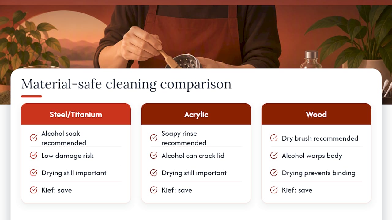 Comparison of grinder materials and cleaning methods