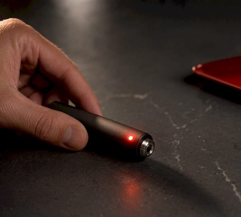 Hand observing a blinking vape battery indicator
