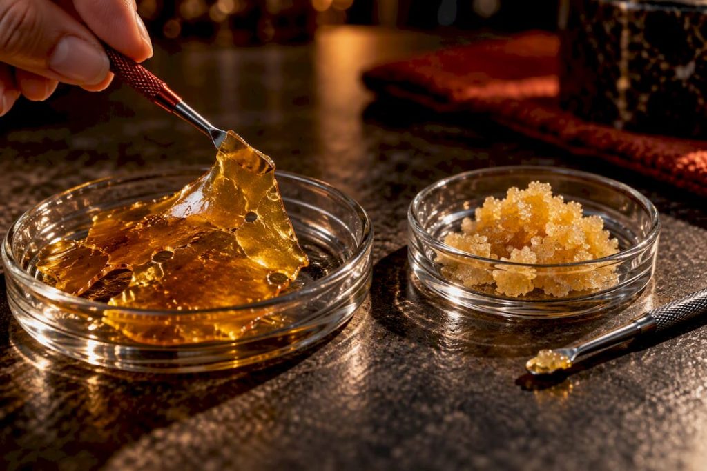 Shatter sheet beside granular sugar wax