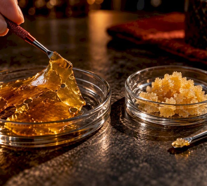 Shatter sheet beside granular sugar wax