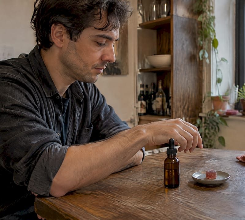 Adult comparing cannabis edible and tincture