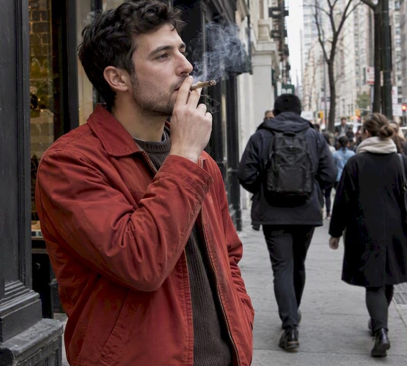 Adult smoking cannabis on a Manhattan sidewalk