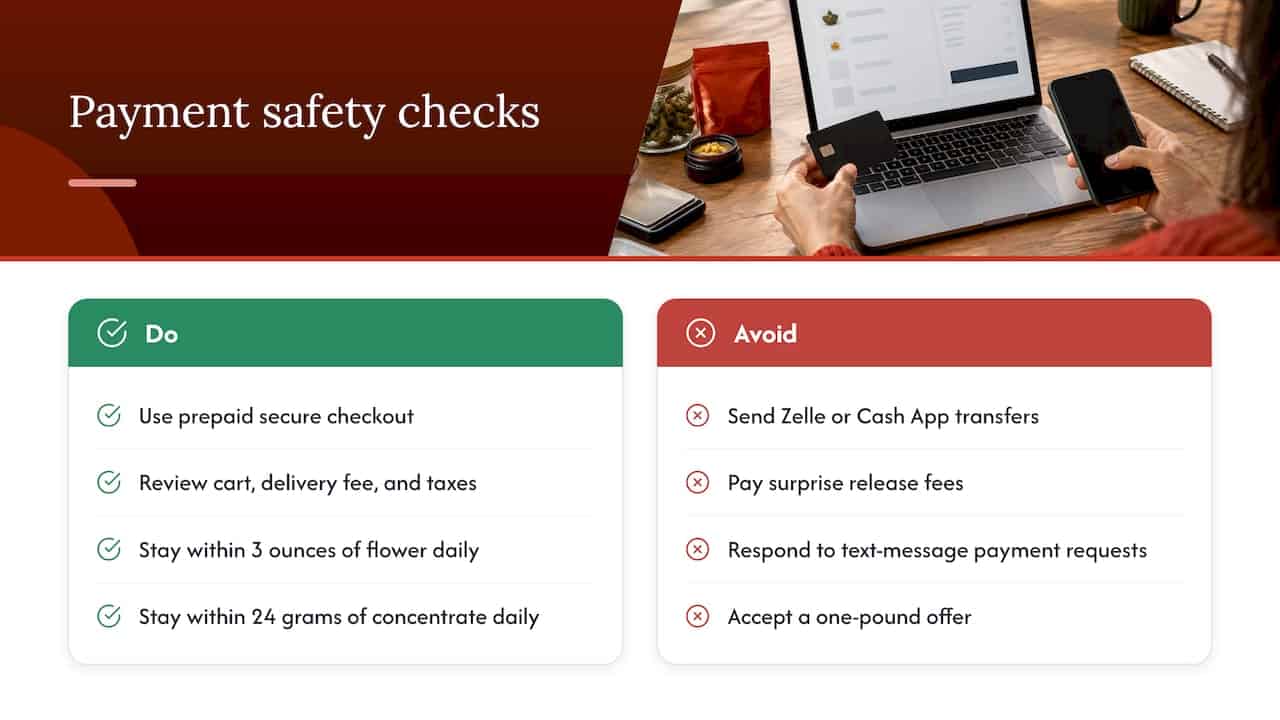 Scam payment red flags beside legal checkout limits