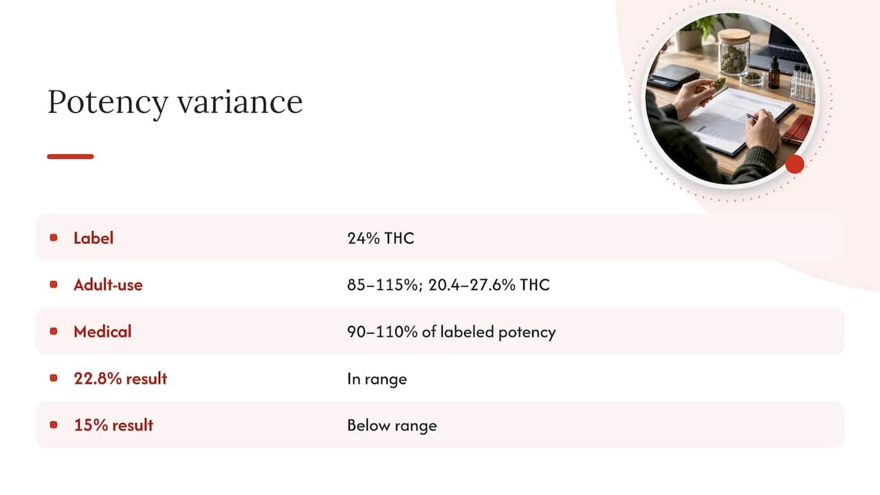 Adult-use and medical potency tolerance ranges
